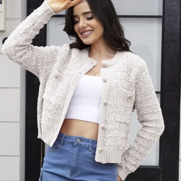 Essential Elegance Buttoned Cardi - White - Picture 3 of 3